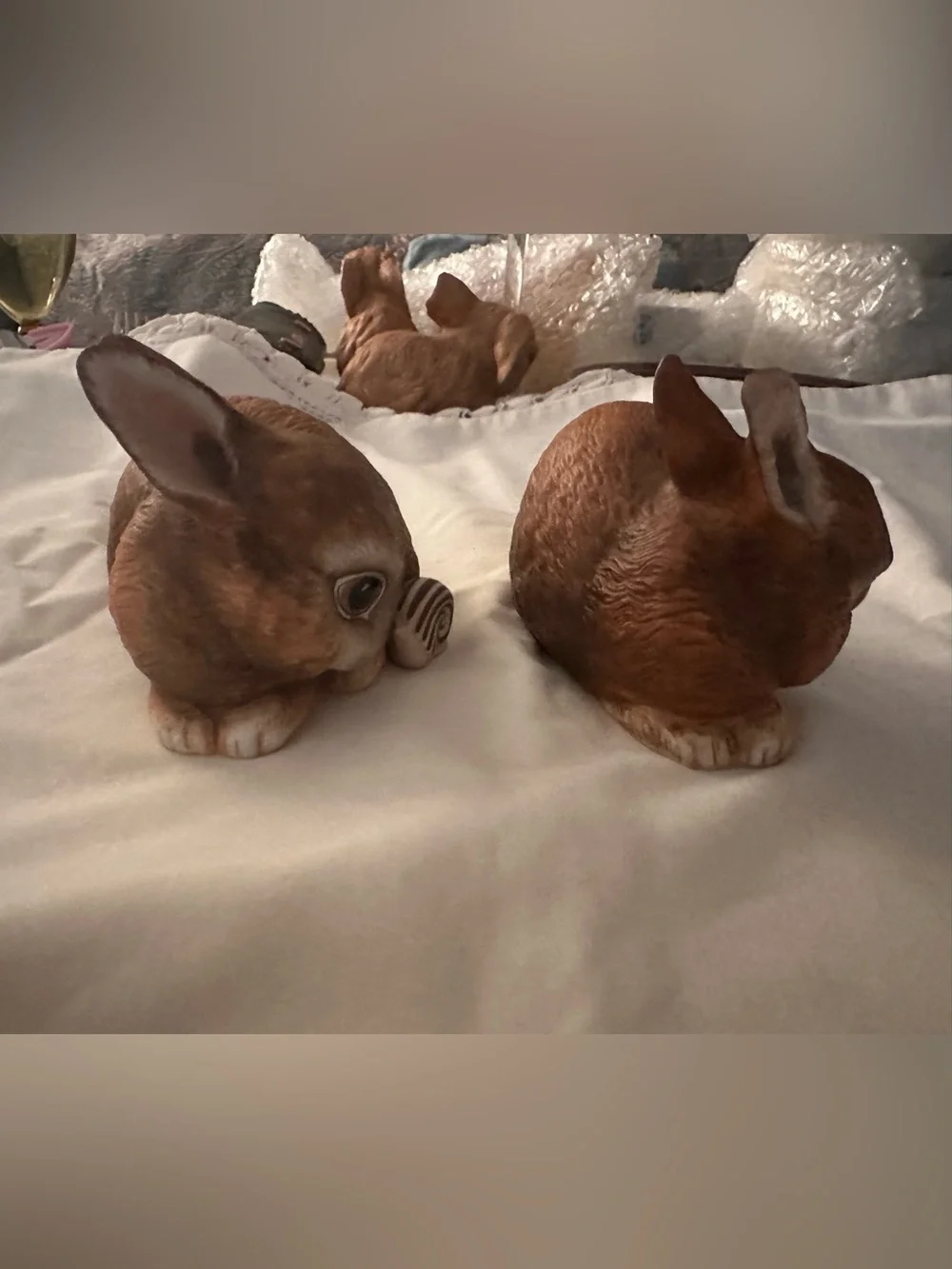 Pair of Brown Ceramic Bunny Figurines for Small Pets Habitat Decor